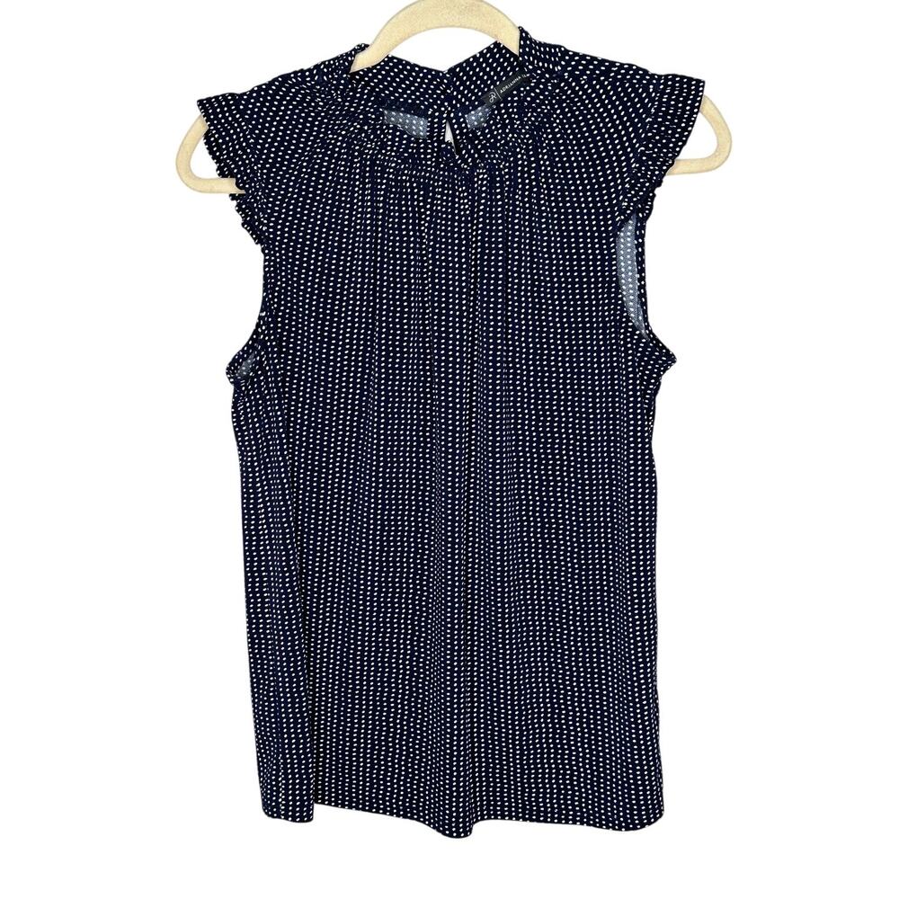 Adrianna Papell Blue Polka Dot Blouse M Cap Flutter Sleeve Work Office Career M